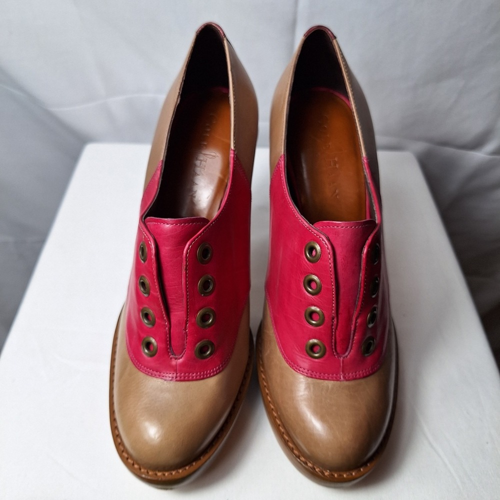 COLE HAAN Stephanie Air Oxford Pumps Sz 7B Tan Pink Colorblock Leather Steampunk - Picture 10 of 11